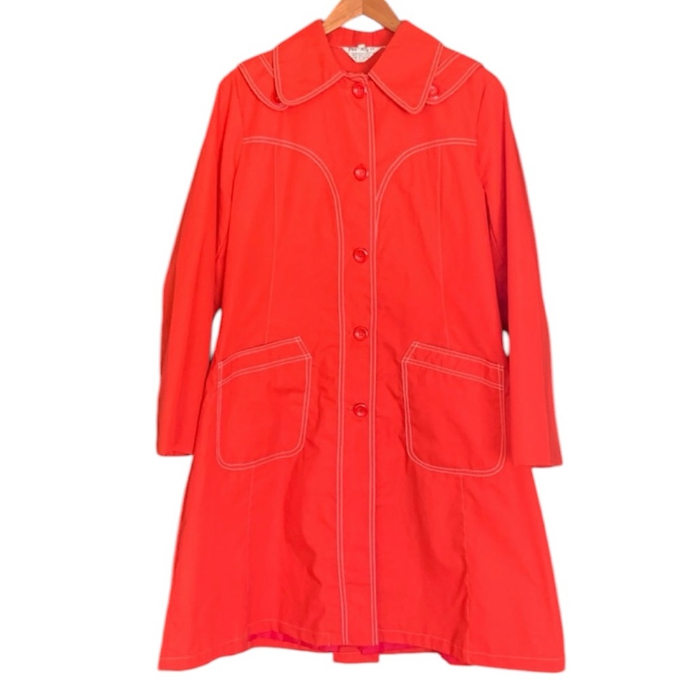 Vintage Tres-Elle Orange Trench Coat women 14 buttons pockets lined jacket